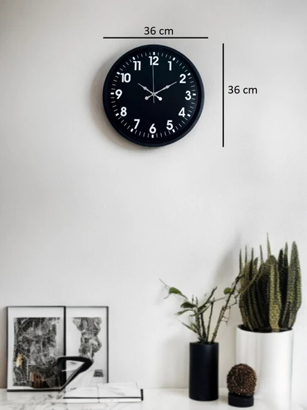 36 Cm Siyah Modern Duvar Saati - Resim 5