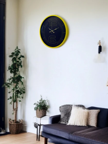 36 Cm Sarı Dekoratif Duvar Saati - Resim 3
