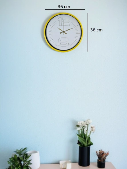 36 Cm Sarı Dekoratif Duvar Saati - Resim 5