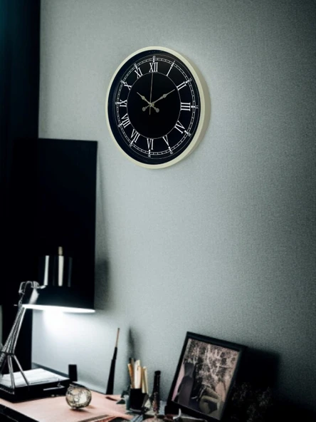 36 Cm Krem Dekoratif Duvar Saati - Resim 3