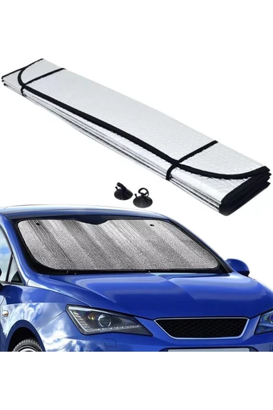 TUMKE Oto Araç Araba Güneşliği Ön Cam Güneşliği Parlak Güneşlik Koruyucu Perde Metalize 130X60 cm ürün görseli 1