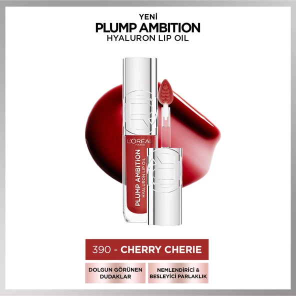 L'Oréal Paris Plump Ambition Hyaluron Lip Oil Besleyici ve Nemlendirici Dudak Parlatıcısı - 390 Cherry Cherie ürün görseli 1