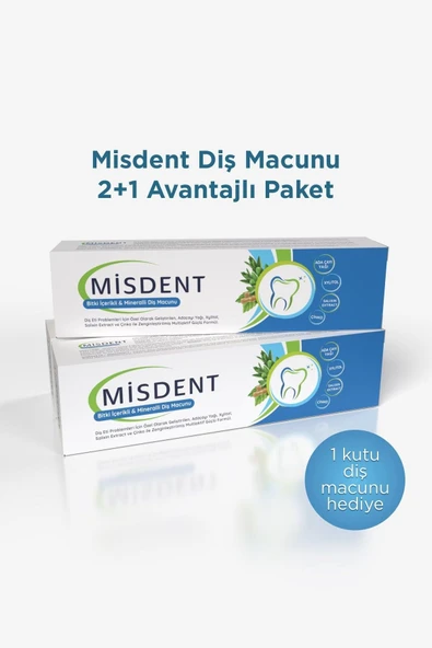 Misdent 2+1 Bitki İçerikli & Mineralli Diş Macunu 75 ml 2+1 Set ürün görseli 1
