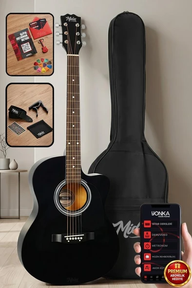 Midex RG-540BK Kaliteli Kesik Kasa Siyah 40 İnç Akustik Gitar Seti 4/4 Yetişkin ürün görseli 1
