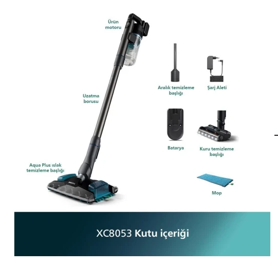 Philips 8000 Serisi Aqua Plus XC8053/01 Şarjlı Dikey Süpürge ürün görseli 1