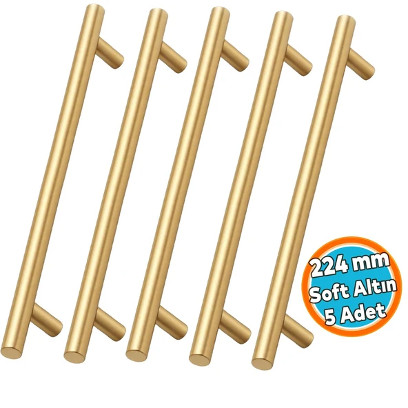 Mobilya Mutfak Dolap Çekmece Dolabı Kulbu Kulpu Kulpları 224 mm Soft Altın Metal (5 Adet) ürün görseli 1
