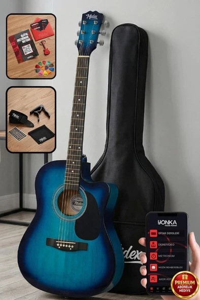 Midex RG-540BL Kaliteli Kesik Kasa Mavi 40 İnç Akustik Gitar Seti 4/4 Yetişkin ürün görseli 1