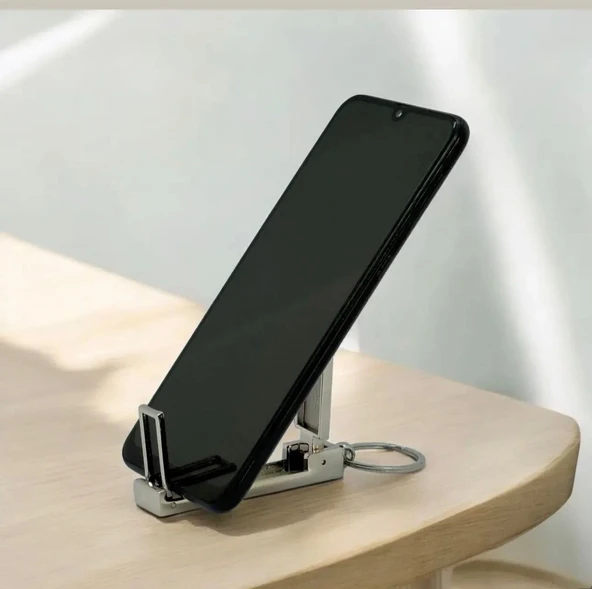 Katlanır Telefon Tutucu Anahtarlık – Taşınabilir Metal Stand Aparatı ürün görseli 1