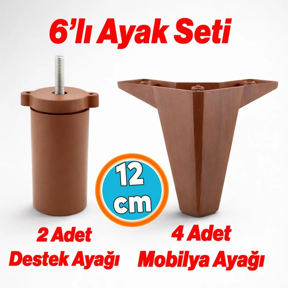 Mobilya TV Ünitesi Çekyat Koltuk Kanepe Destek Ayağı 12 cm 6'lı Set Kahverengi Baza Ayak ürün görseli 1