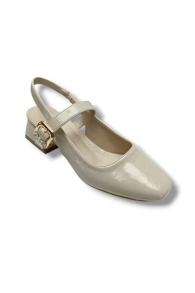 Ceylan Shoes 315-26 Kırışık Rugan Deri Kısa Kare Topuk Arkası Açık Kadın Ayakkabı ürün görseli 1