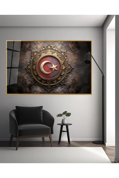 Türk Bayrağı Cam Tablo Ev Ofis Makam Odası Büyük Boy Duvar Dekoru ürün görseli 1