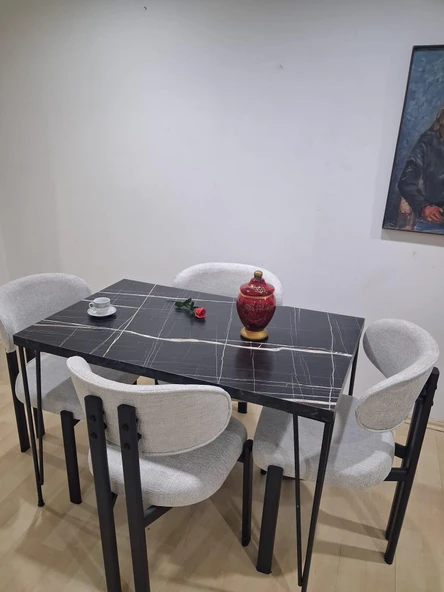Masa Metal Ayak 90602 Sabit Siyah Mermer Desen 4 Adet Sandalye Metal Ayak ürün görseli 1