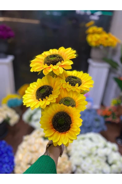 Mevsimsiz Çiçek [Yapay Çiçek] Büyük Boy Ayçiçek 7 li dekorasyon vazo saksı hobi bahçe dekor ürün görseli 1