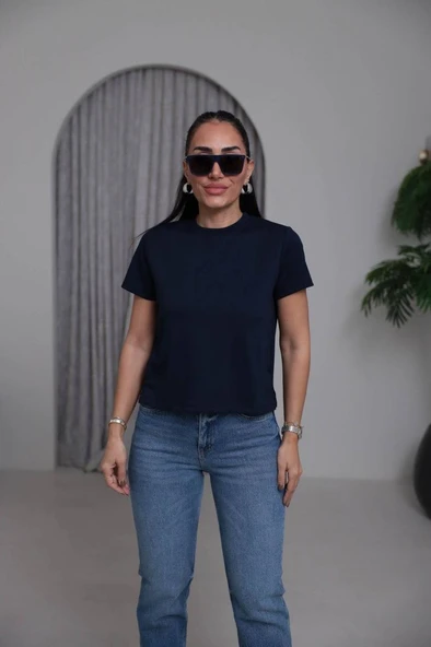 Kadın Bisiklet Yaka Basic T-Shirt - Resim 11