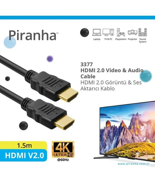 Piranha 3377 HDMI 2.0 Görüntü ve Ses Aktarıcı Kablo ürün görseli 1