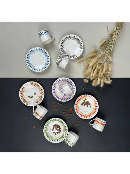 PORSER Palm Mix 12 Parça Kahve Fincan Takımı - Renkli ürün görseli 1