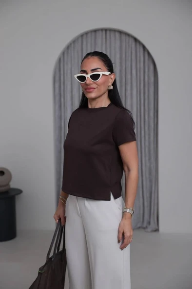 Kadın Bisiklet Yaka Basic T-Shirt - Resim 4