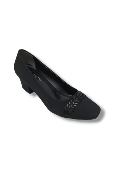C-Shoes 7305-26 Mat Saten Bant Taşlı Kısa Kalın Topuk Kadın Ayakkabı ürün görseli 1