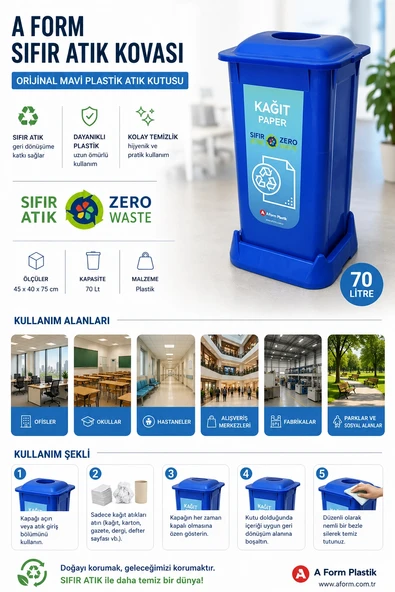 A FORM Sıfır Atık Kovası Orijinal Mavi Plastik Atık Kutusu 45x40x75 cm 70 Lt ürün görseli 1