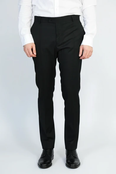 Slim Fit Düz Siyah Klasik Erkek Pantolon – Wessi ürün görseli 1