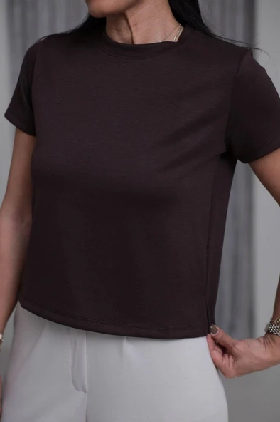 Kadın Bisiklet Yaka Basic T-Shirt - Resim 5
