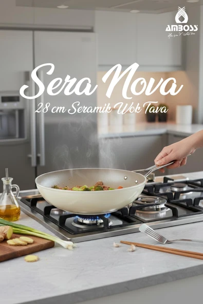Sera Nova Doğal Seramik Wok Tava 28 cm 2.8 Litre - Latte ürün görseli 1
