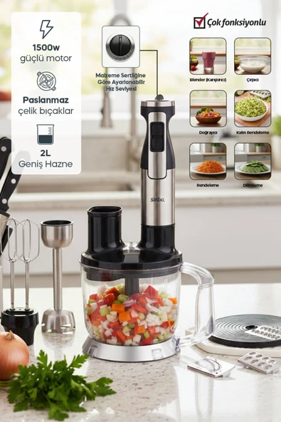 SHB-7531 Çok Fonksiyonlu El Blender Seti | Doğrayıcı, Çırpıcı ve Rende Aparatlı ürün görseli 1