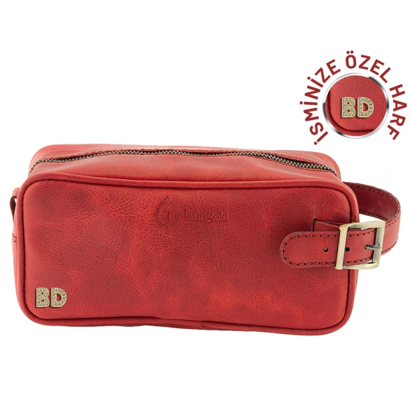 İsme Özel Dopp Kit Kişisel Bakım ve Seyahat Çantası - %100 Rainbow Deri - AC14004 - Kırmızı ürün görseli 1