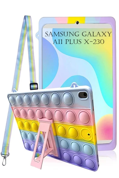 Galaxy Tab A11 Plus 11inç Sm-x230 Uyumlu Çocuk Kılıfı Askılı Standlı Eğlenceli Karakterli  GÖKKUŞAĞI ürün görseli 1
