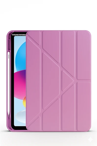 TEKNETSTORE İpad 11 A16 2025 10. Nesil 10.9 Kılıf Katlanır Kalem Bölmeli Silikon Standlı Uyku Modlu Akıllı Kapak  Smoke Purple ürün görseli 1