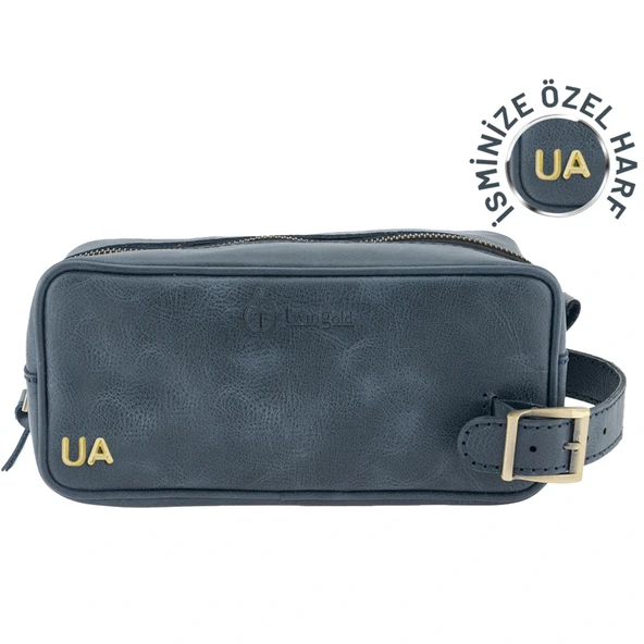 İsme Özel Dopp Kit Kişisel Bakım ve Seyahat Çantası - %100 Rainbow Deri - AC14004 - Lacivert ürün görseli 1