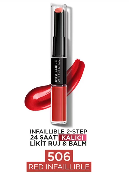 L’oréal Paris Infaillible 2-step 24hr Lipstick Likit Ruj & Balm - 506 Red Infallible ürün görseli 1