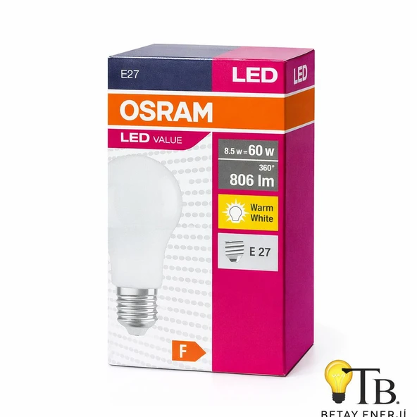 OSRAM LED Value Classic A60 8.5W (60W) E27 2700K Warm White 806 lm Ampul ürün görseli 1