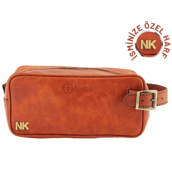 İsme Özel Dopp Kit Kişisel Bakım ve Seyahat Çantası - %100 Rainbow Deri - AC14004 - Tobacco ürün görseli 1