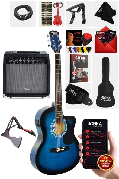 Midex RG-560BL-AMP Mavi Amfili Elektro Akustik Gitar Full Set ürün görseli 1