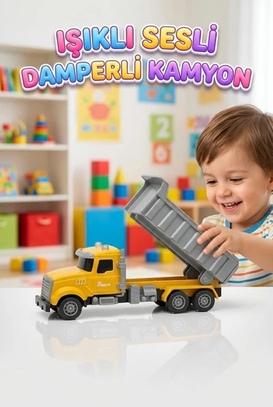 1:32 Ölçek Işıklı Sesli Amerikan Tip Damperli Oyuncak Kamyon ürün görseli 1
