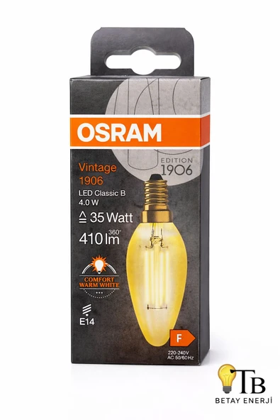OSRAM Vintage 1906 LED Classic B 4W (35W) E14 2400K Warm White 410 lm Rustik Ampul ürün görseli 1