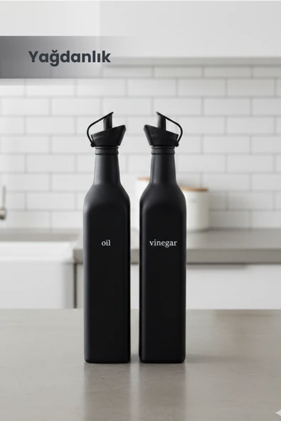2'li Cam Yağdanlık 500 ml Siyah Sirkelik Sıvıyağ Zeytinyağı Şişesi Yağlık ürün görseli 1