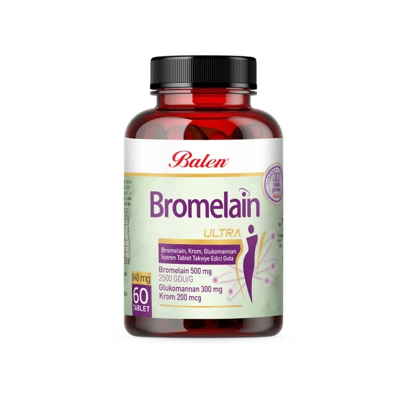 Balen BROMELAIN ULTRA BROMELAIN, KROM, GLUKOMANNAN TABLET 640 Mg X 60 ürün görseli 1