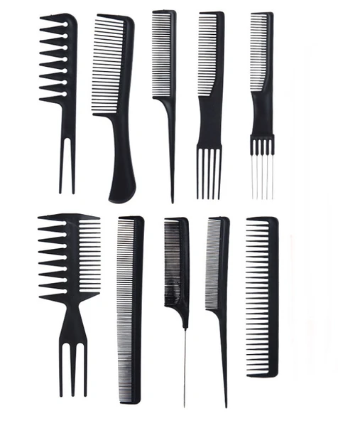 Profesyonel 10 Parça Antistatik Tarak Seti - Krepe, Ayırma ve Röfle Tarağı Komple Set ürün görseli 1