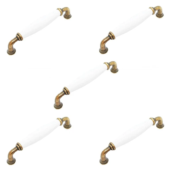5 Adet Porselen Mobilya Dolap Kulp 128 mm Antik Sarı ürün görseli 1