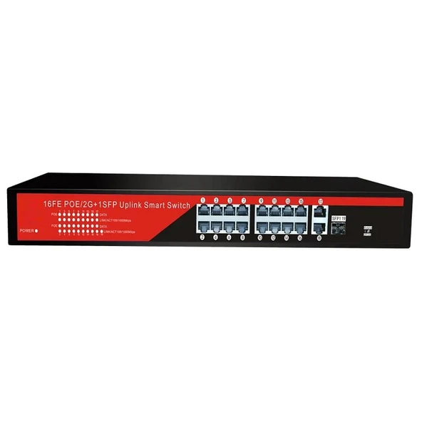 EZCOOL EZ-16PSF-SFP 16PORT 16FE+2GE+1SFP GIGABIT POE SWITCH 240W ürün görseli 1