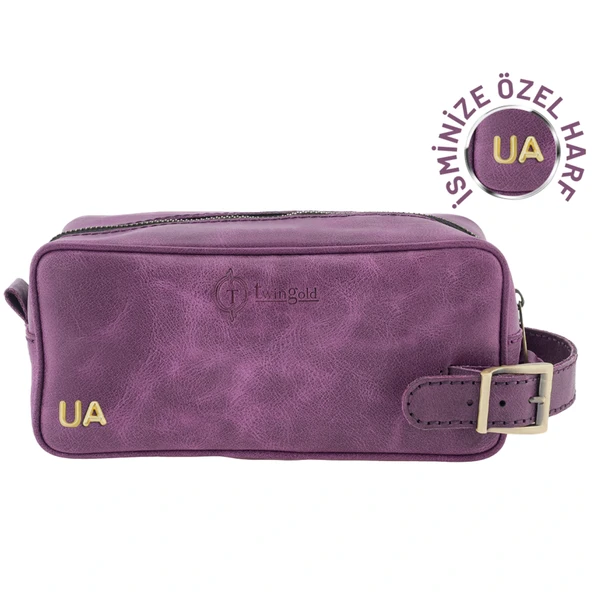 İsme Özel Dopp Kit Kişisel Bakım ve Seyahat Çantası - %100 Rainbow Deri - AC14004 - Mor ürün görseli 1