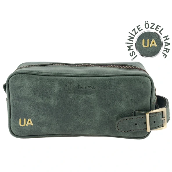 İsme Özel Dopp Kit Kişisel Bakım ve Seyahat Çantası - %100 Rainbow Deri - AC14004 - Haki ürün görseli 1