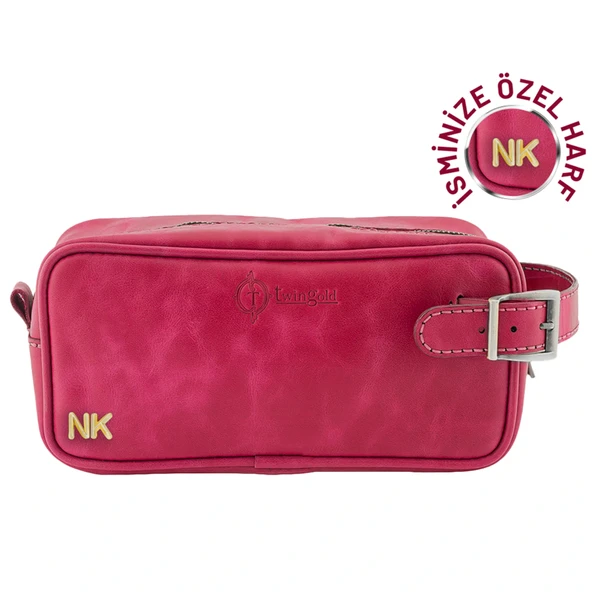 İsme Özel Dopp Kit Kişisel Bakım ve Seyahat Çantası - %100 Rainbow Deri - AC14004 - Fuşya ürün görseli 1