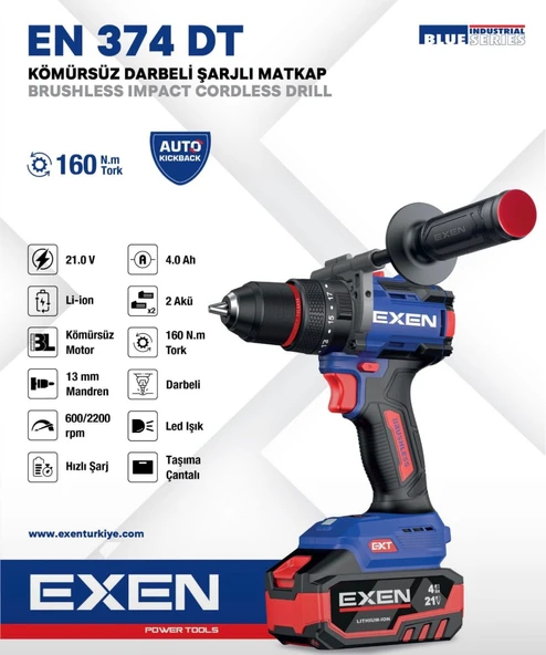 PTTAVM: EXEN EN 374 DT - 21V 4Ah 160 Nm Tork Kömürsüz Darbeli