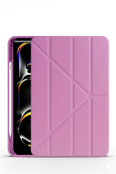 Ipad Pro 11 Inç 2024 M4 Kılıf Kalem Şarj Bölmeli Stadlı Uyku Modlu Arkası Silikon Akıllı Case  Smoke Purple ürün görseli 1