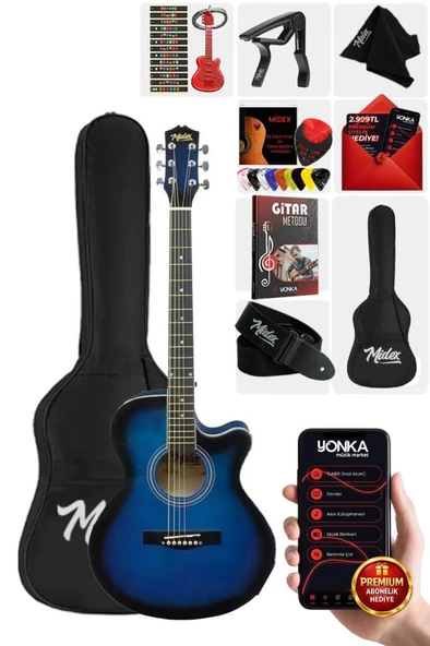 Midex XC-200BL Kaliteli Akustik Gitar Seti 40 İnç 4/4 Yetişkin Full Set ürün görseli 1