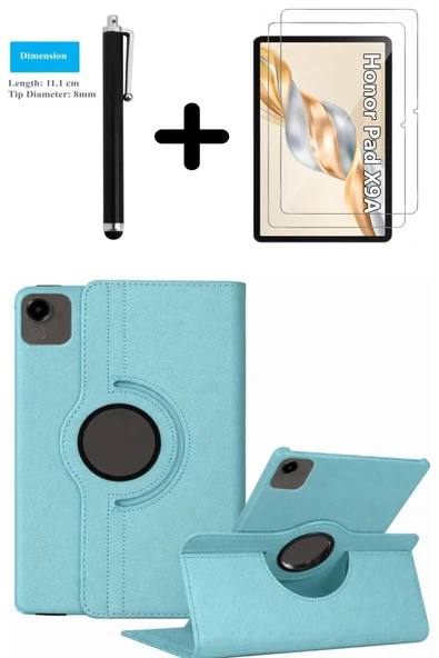 Honor Pad X9A 11.5 Inç Kılıf Ekran Koruyucu Kalem Seti 360 Dönebilen Kapak Ön Arka Koruma  Turkuaz ürün görseli 1