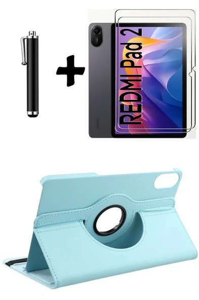 Xiaomi Redmi Pad 2 11 Inç 2025 360° Dönebilen Standlı Tablet Kılıfı Ekran Koruyucu ve Kalem Seti   Mavi ürün görseli 1